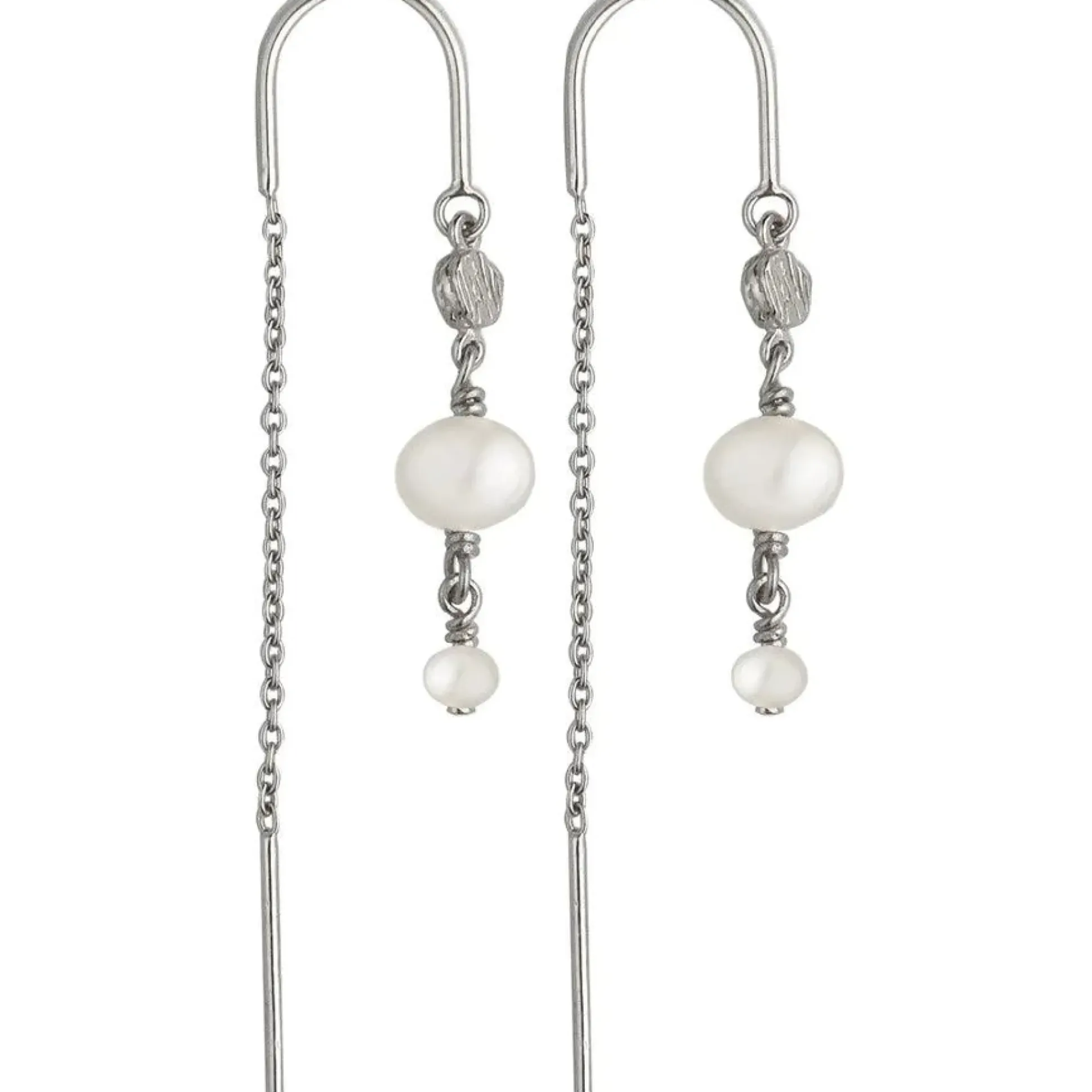 Jeberg Cordelia Pearl Chain Sølv Øreringe