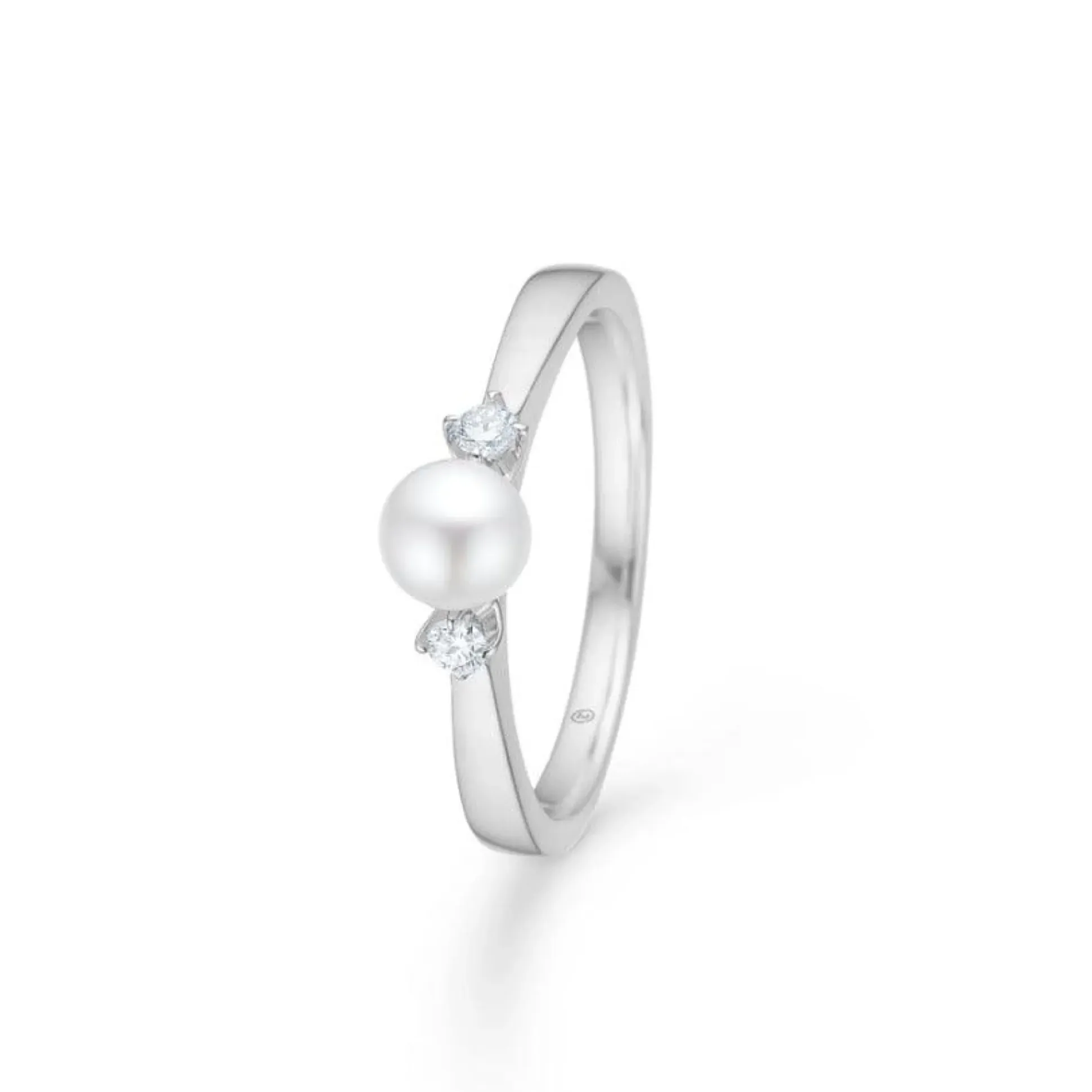 Mads Z 14kt Hvidguld Crown Trinity Pearl Ring 0.08ct W.Si