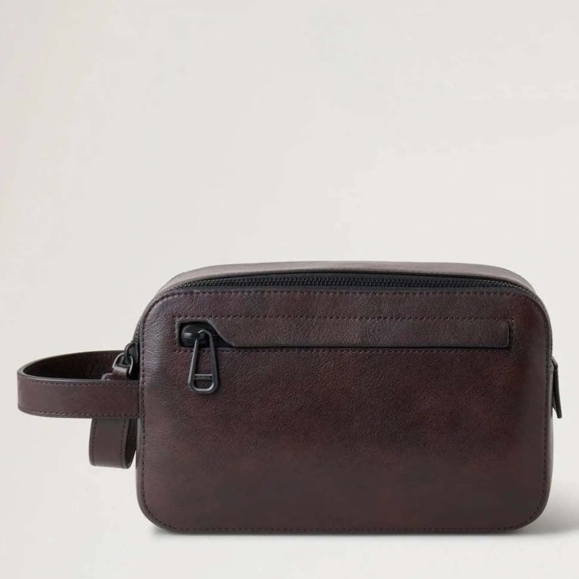 Mulberry Double Zip Wash Case Two Tone Leather Dark Chokolate