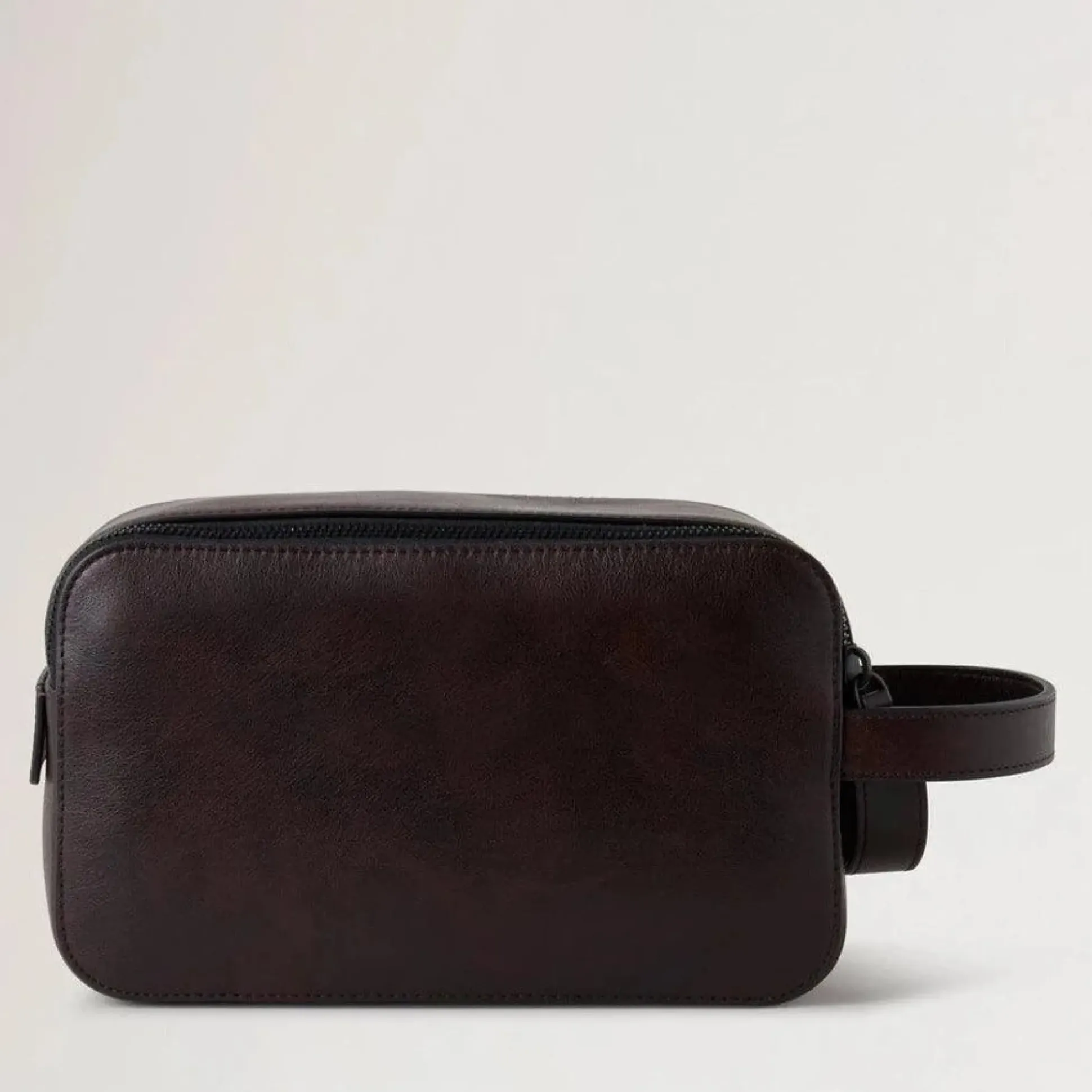 Mulberry Double Zip Wash Case Two Tone Leather Dark Chokolate