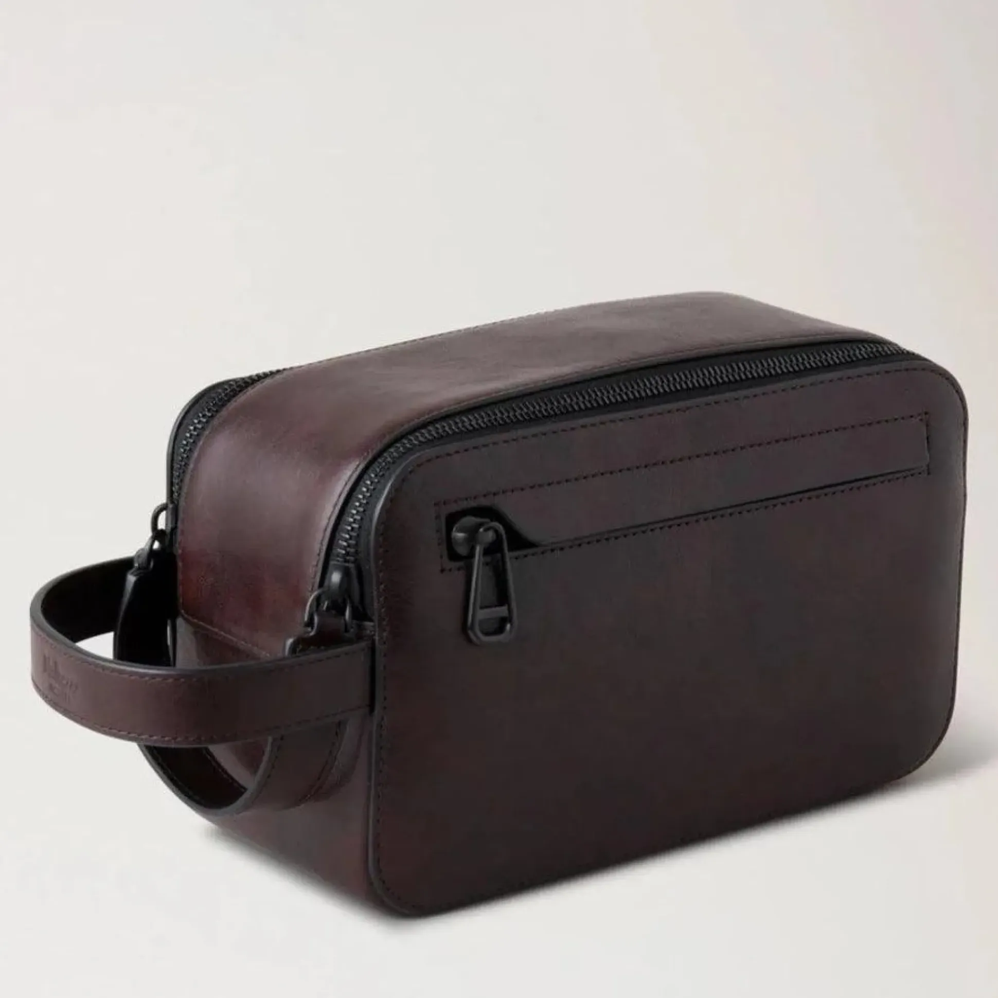 Mulberry Double Zip Wash Case Two Tone Leather Dark Chokolate
