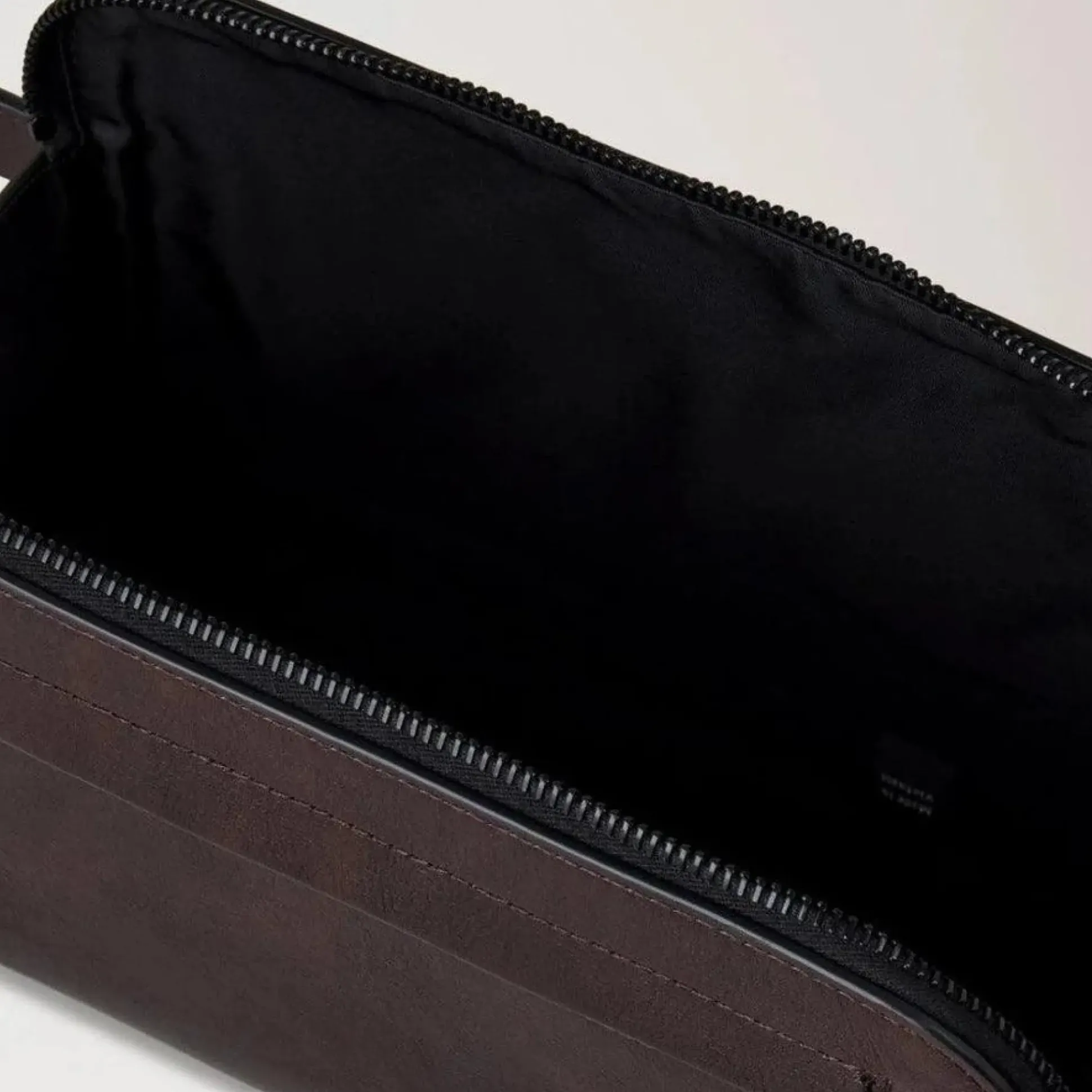 Mulberry Double Zip Wash Case Two Tone Leather Dark Chokolate
