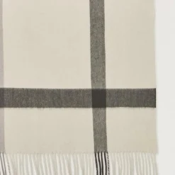 Mulberry Large Check Merino Wool Scarf Eggshell & Olive Merino Wool