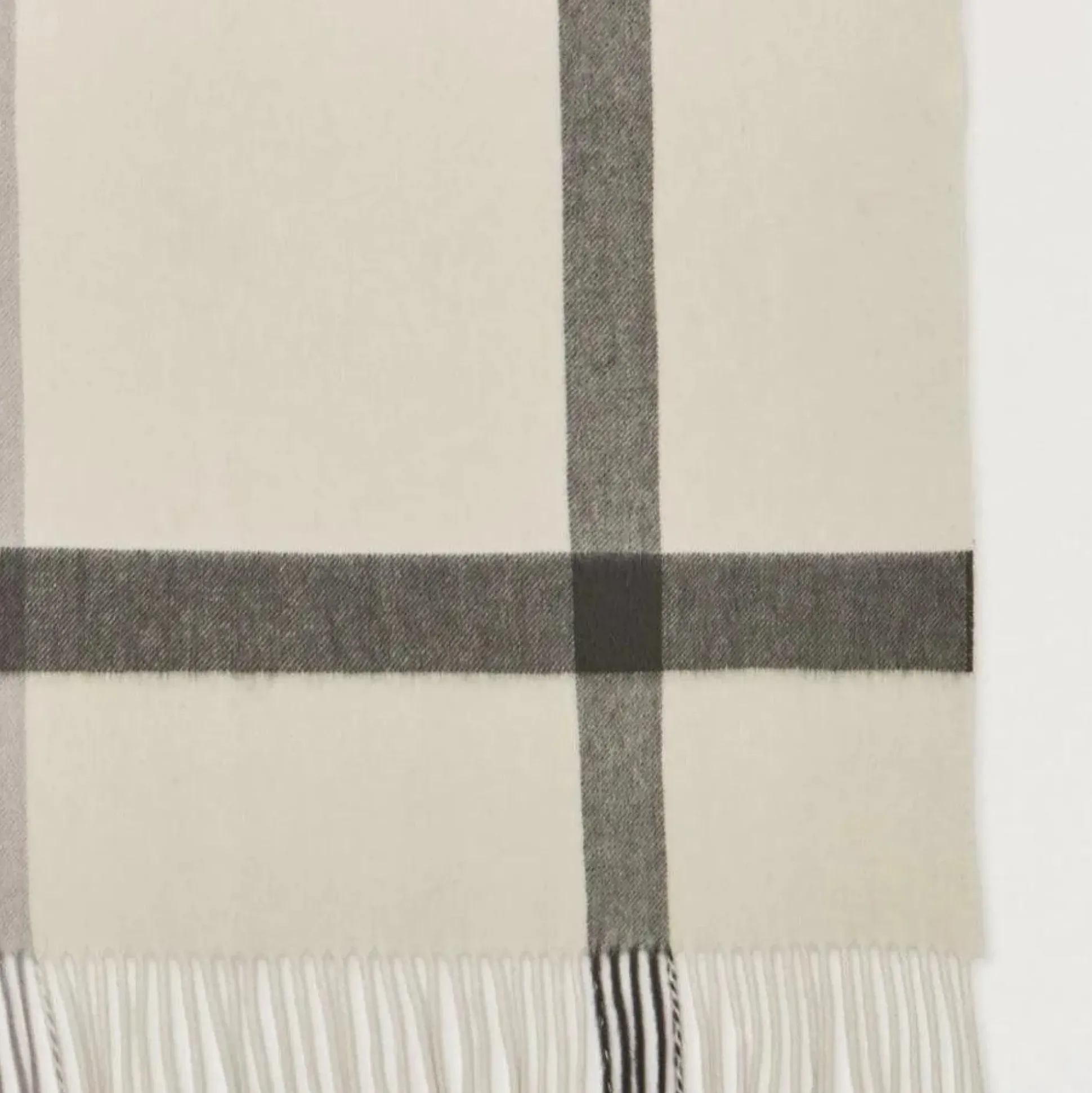 Mulberry Large Check Merino Wool Scarf Eggshell & Olive Merino Wool