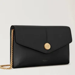 Mulberry Press Stud Pochette on Chain Black Micro Classic Grain