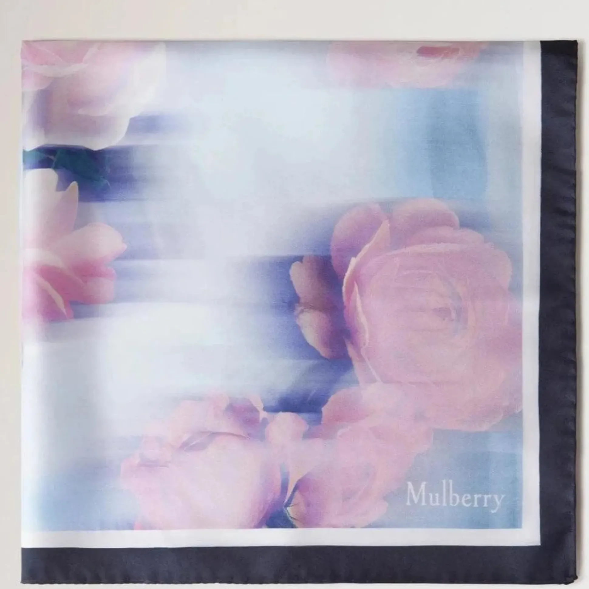 Mulberry Rose & Blue Border Square Scarf