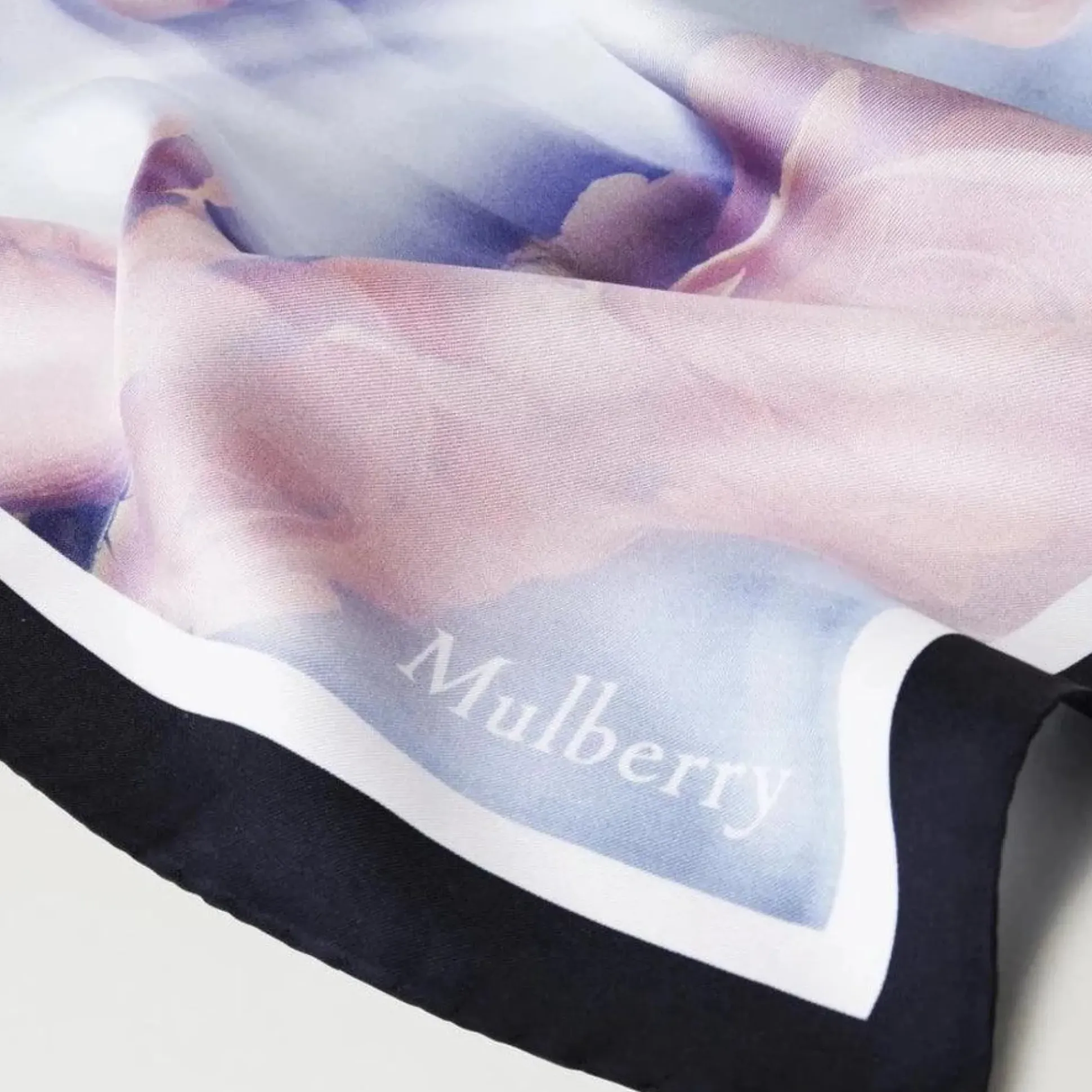 Mulberry Rose & Blue Border Square Scarf