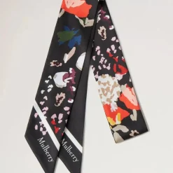 Mulberry Skinny Scarf - Winter Floral Black Recycled Polyester