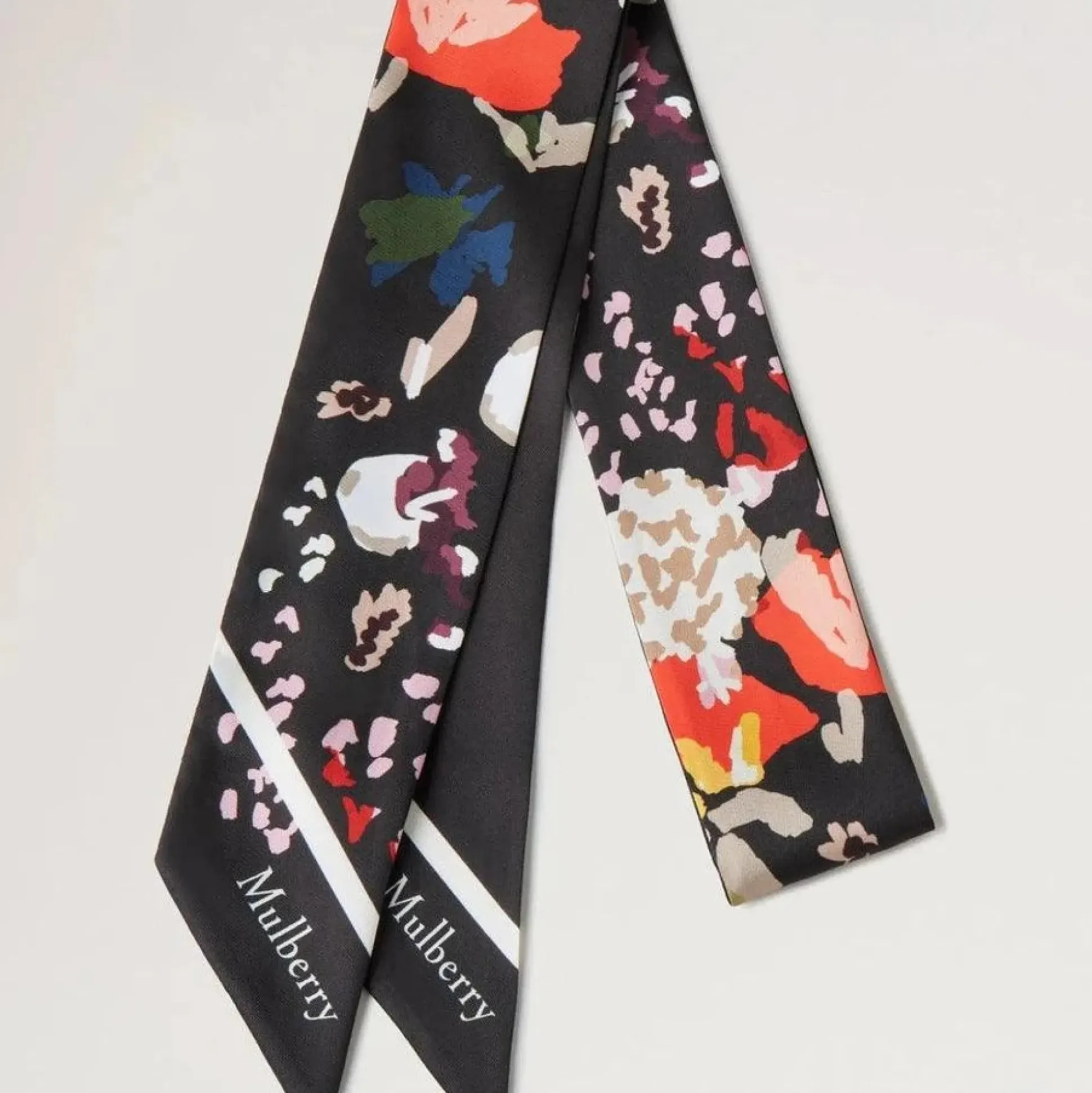 Mulberry Skinny Scarf - Winter Floral Black Recycled Polyester
