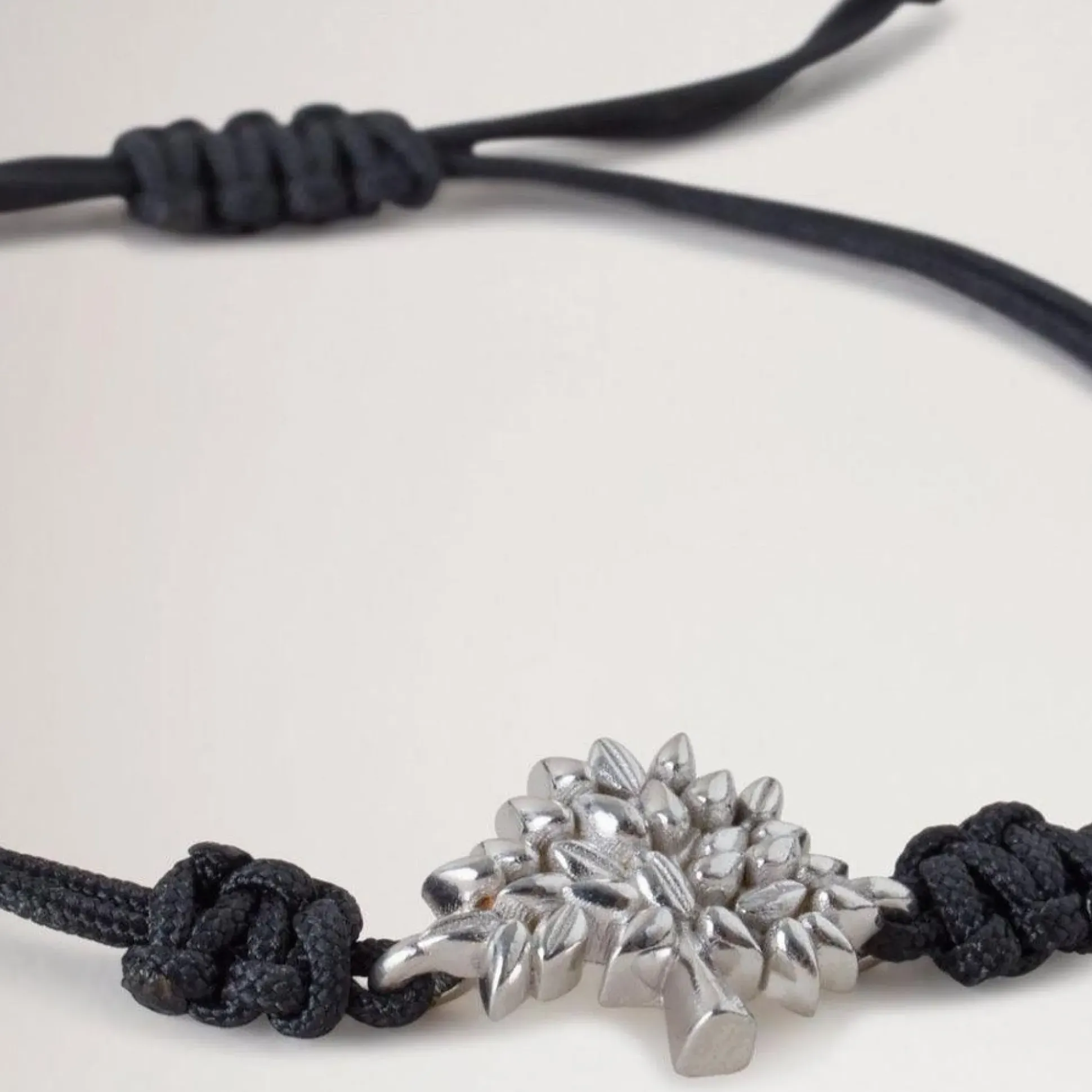 Mulberry Tree Cord Bracelet - Black Sterling & Silver