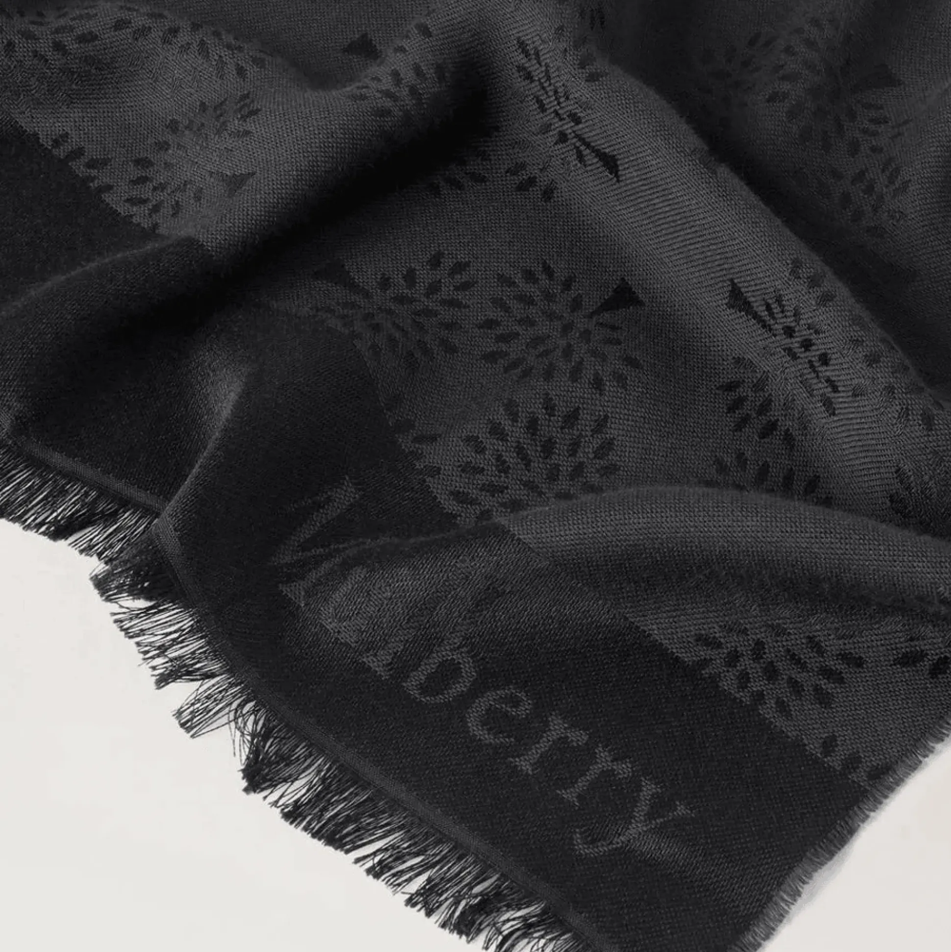 Mulberry Tree Rectangular Scarf Black Cotton Silk Blend