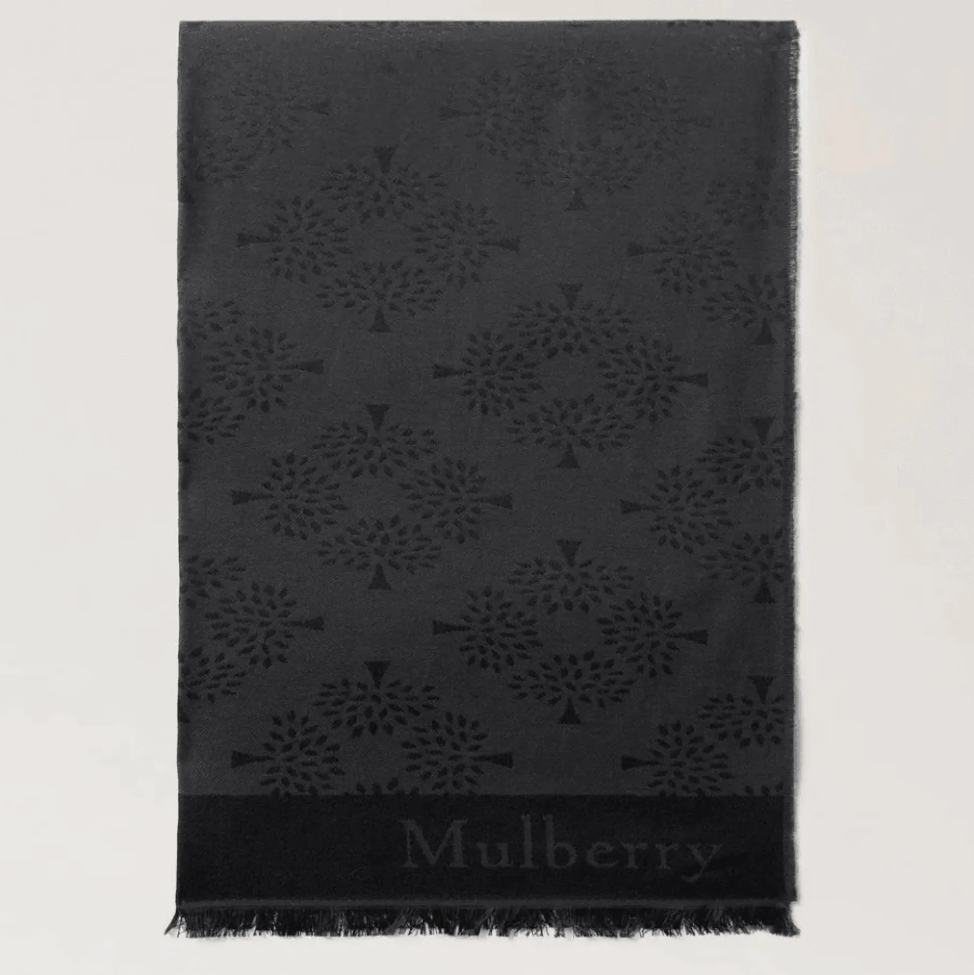 Mulberry Tree Rectangular Scarf Black Cotton Silk Blend